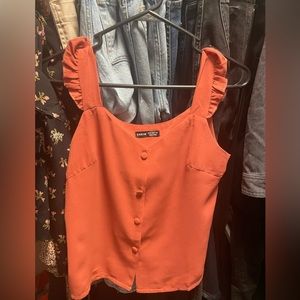 Salmon colored SHEIN tank top with buttons